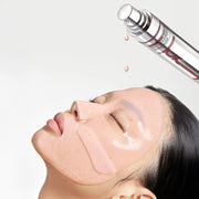 ProtoClinical k-beauty beauty graphic with soft peach, cool blue, and gray tones on a light background.