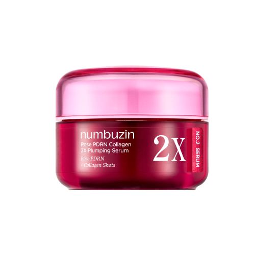 ProtoClinical k-beauty numbuzin No.2 Rose PDRN Collagen 2X Plumping Serum 30ml single upright pink serum bottle centered on a soft white background.