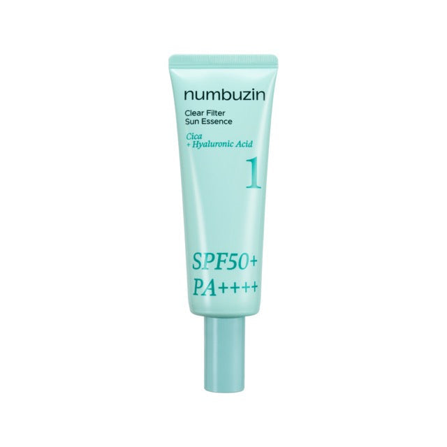 ProtoClinical k-beauty numbuzin No.1 Clear Filter Sun Essence SPF50+ PA++++ 50ml single sunscreen bottle on a white background