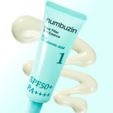 ProtoClinical k-beauty numbuzin No.1 Clear Filter Sun Essence SPF50+ PA++++ 50ml single pale aqua sunscreen bottle centered on a white background