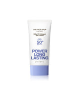ProtoClinical k-beauty THE FACE SHOP Power Long Lasting Silky-fit Collagen Sun Cream SPF50+ PA++++ 50ml single upright blue sun cream tube centered on a pale background.