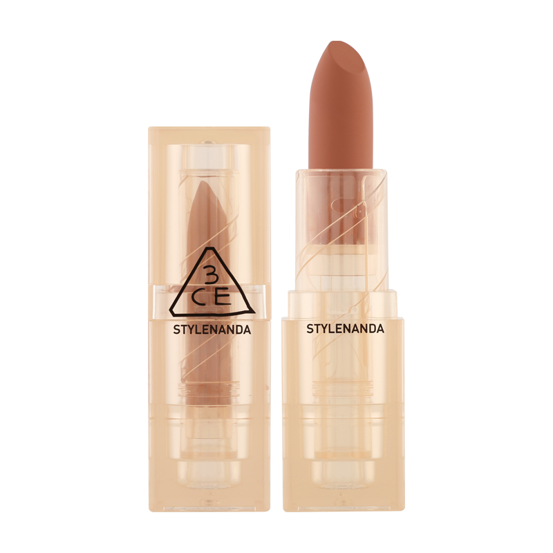 ProtoClinical k-beauty 3CE Soft Matte Lipstick 3.5g #WARMISH MOVE single lipstick tube with matching cap on a light background.