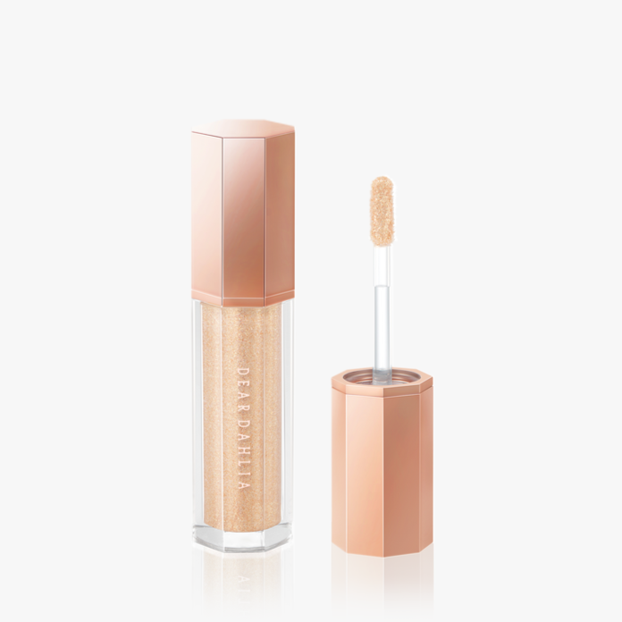 ProtoClinical k-beauty [DEAR DAHLIA] Paradise Shine Eye Sequins 4g #04 Diva beauty close-up with a centered vertical form, warm beige and rose tones, and a pale blue and white background