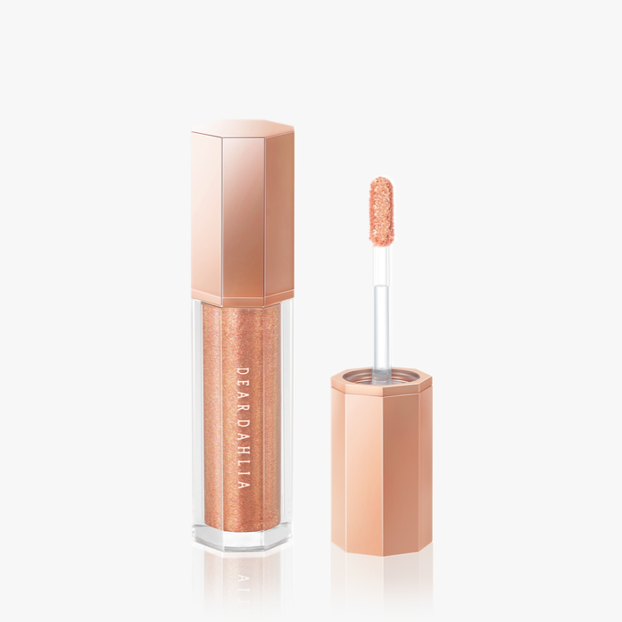 ProtoClinical k-beauty [DEAR DAHLIA] Paradise Shine Eye Sequins 4g #05 Queen liquid eyeshadow shade graphic with a centered vertical warm beige and rose form on a pale blue and white background