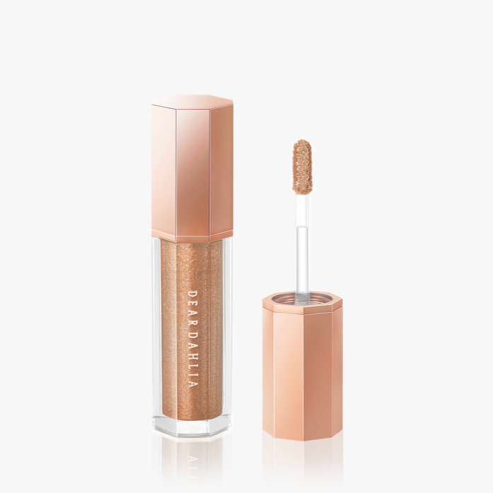 ProtoClinical k-beauty [DEAR DAHLIA] Paradise Shine Eye Sequins 4g #06 Heroine beauty close-up with a centered vertical form, warm beige and rose tones, and a pale blue and white background
