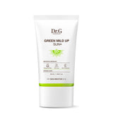 ProtoClinical k-beauty Dr.G Green Mild Up Sun Plus SPF50+/PA++++ 50ml single upright pale green sunscreen tube on a light background.
