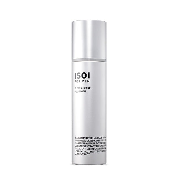 ProtoClinical k-beauty isoi Fact Man Blemish Care All-in-One Serum 100ml shown as a pale lavender serum package silhouette with a muted gray center on a light background