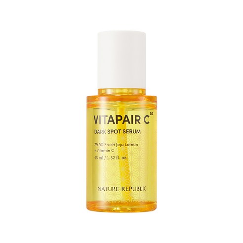 ProtoClinical k-beauty [NATURE REPUBLIC] VITAPAIR C Dark Spot Serum 45ml single upright yellow serum package on a light background.