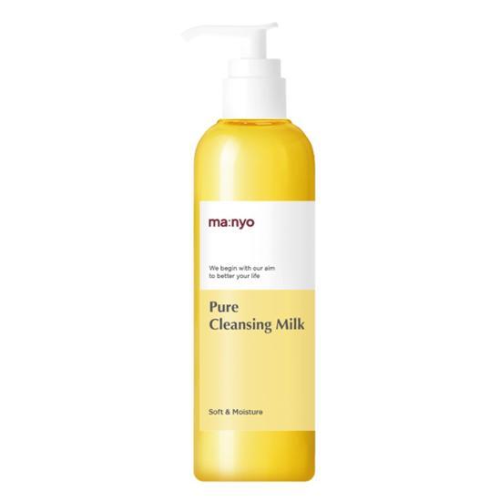 ProtoClinical k-beauty Manyo Factory Pure Cleansing Milk 200ml single upright cleansing milk bottle in warm beige packaging on a light background.
