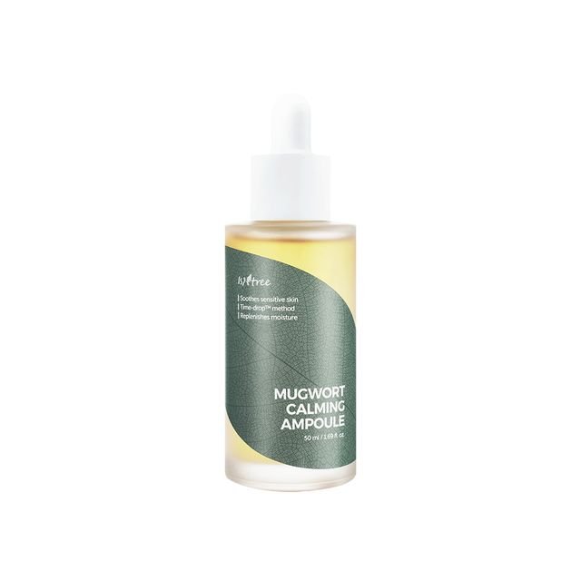 ProtoClinical k-beauty Isntree Mugwort Calming Ampoule 50ml in a single upright gray-green bottle on a white background