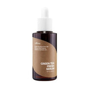 ProtoClinical k-beauty Isntree Green Tea Fresh Serum 50ml shown as a single slim bottle centered upright with pale blue side accents on a white background