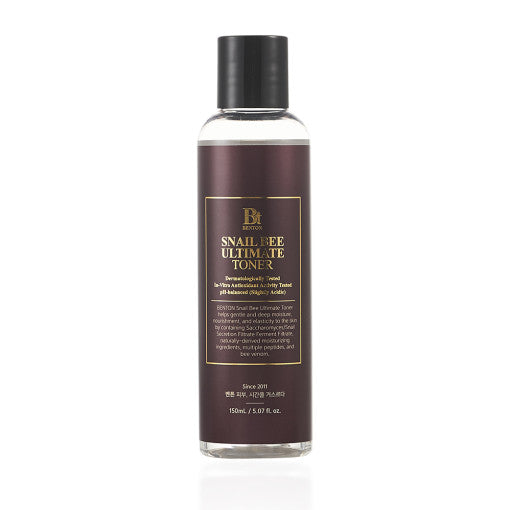 ProtoClinical k-beauty Benton Snail Bee Ultimate Toner 150ml single upright deep mauve toner bottle centered on a pale background with soft mint side shading