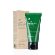 ProtoClinical k-beauty Benton Aloe Hyaluron Cream 50g single upright dark green cream package centered on a white background with soft pastel accents