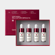 ProtoClinical k-beauty CENTELLIAN24 Expert Madeca Mela Capture Ampoule Rx 7ml x 4ea dark red ampoule set on a white background with aqua accents