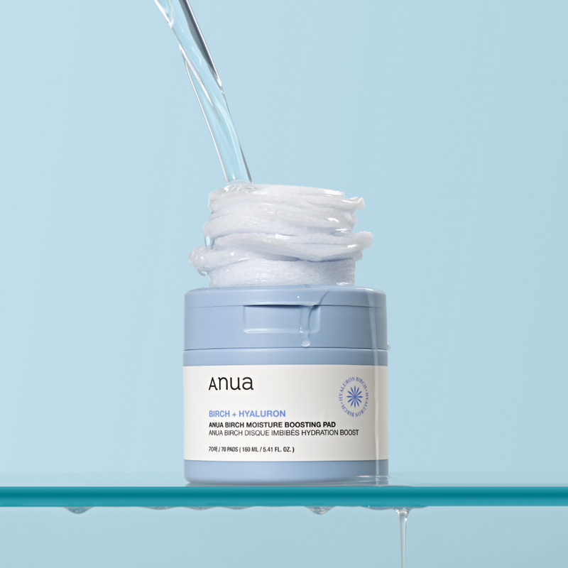 Anua Birch Moisture Boosting Pad 70ea(160ml) by ProtoClinical shown in a clean product presentation with the pad container and branded packaging for a k-beauty skincare routine.