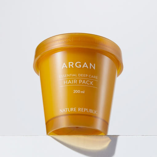 ProtoClinical k-beauty [NATURE REPUBLIC] Argan Essential Deep Care Hair Pack 200ml single upright orange hair pack container on a light background.