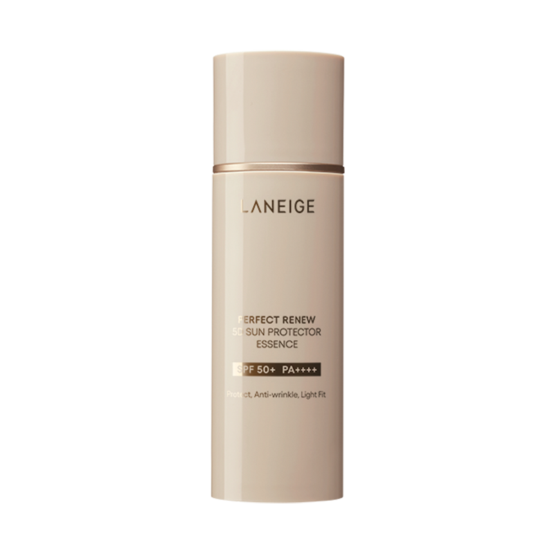 ProtoClinical k-beauty LANEIGE Perfect Renew 5D Sun Protector Essence SPF50+PA++++ 50ml product detail on a clean background.