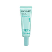 ProtoClinical k-beauty numbuzin No.1 Pure Full Calming Water Sunscreen SPF 50+ PA++++ 50ml slim pale aqua sunscreen tube centered upright on a white background