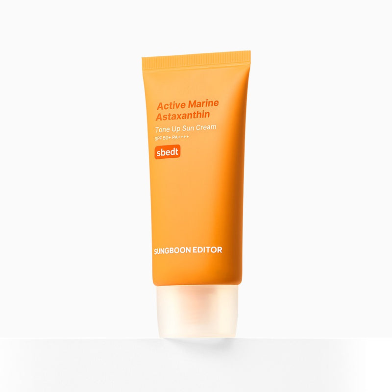 ProtoClinical k-beauty SUNGBOON EDITOR Active Marine Astaxanthin Tone Up Sun Cream SPF50+ PA++++ 50g single sun cream packaging shown in a centered square packshot on a light background