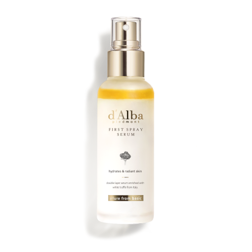 ProtoClinical k-beauty d'Alba White Truffle VEGAN First Spray Serum 100ml single upright beige spray bottle centered in a square product shot on a light background