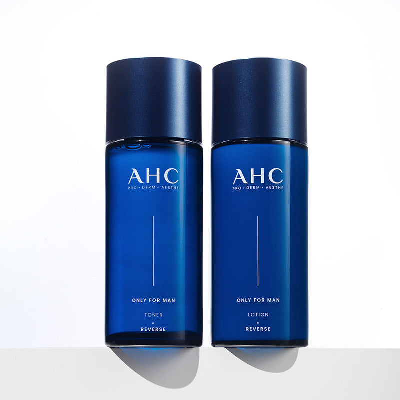 ProtoClinical k-beauty AHC Only For Men Skin Care Set(Toner 150ml + Lotion 150ml) two-piece skin care set packaging shown front-facing on a light background