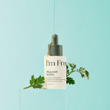 ProtoClinical k-beauty I'm from Mugwort Serum 30ml single upright olive serum bottle centered on a pale aqua background with soft mint side shading