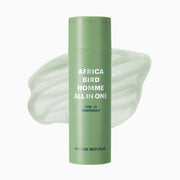 ProtoClinical k-beauty [NATURE REPUBLIC] Africa Bird Homme All In One Moisturizer 150ml abstract beauty graphic with a soft green vertical center on a pale lavender background.