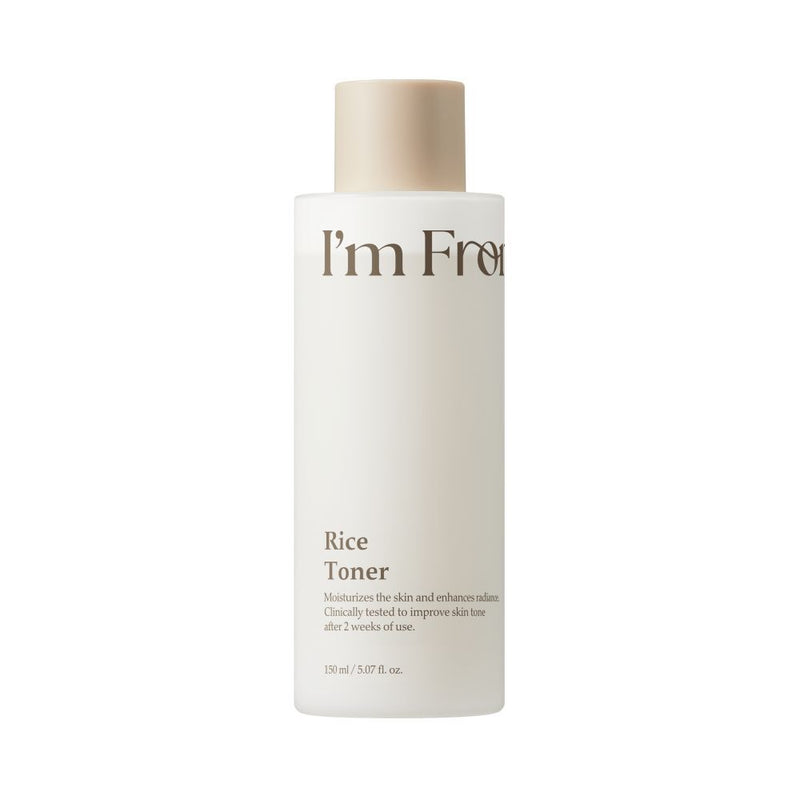 ProtoClinical k-beauty I'm from Rice Toner 150ml single upright ivory toner bottle centered on a white background with soft green side shading