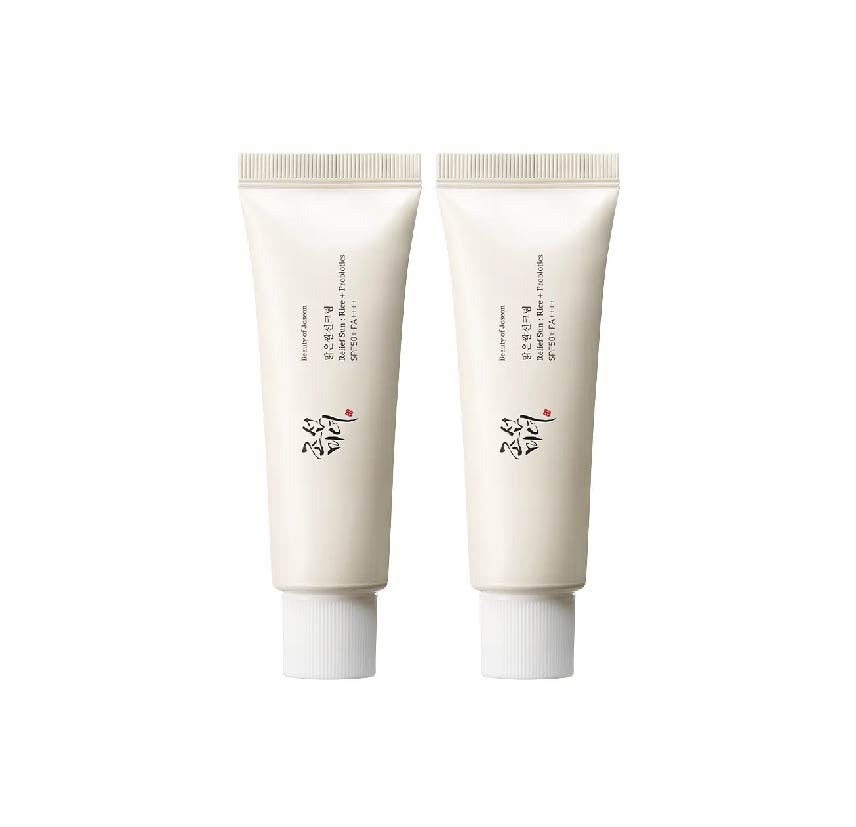ProtoClinical k-beauty [Beauty of Joseon] Relief Sun: Rice + Probiotics (SPF50+ PA++++) Double Pack 50ml X 2ea single upright rectangular double-pack box centered on a light background.