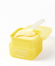 ProtoClinical k-beauty MEDIHEAL: Collagen Capsule Patch Vitamin C 103g/ (60Units) single bright yellow eye patch package standing upright on a white background with pale blue corner accents