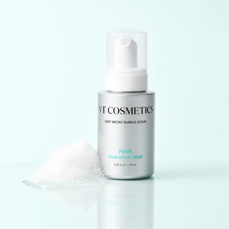 VT PDRN Hyaluronic Acid Mint Micro Bubble Serum 70 ml silver pump bottle